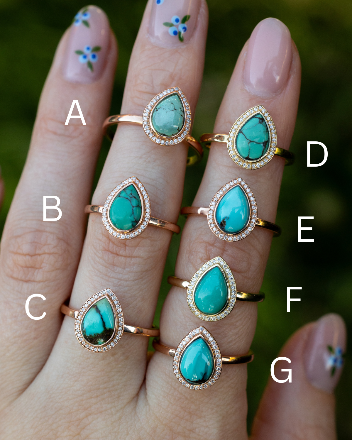 "TERRA" - PEAR-SHAPED TURQUOISE ENGAGEMENT RING WITH DIAMOND HALO - READY TO SHIP-Staghead Designs