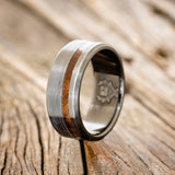 "VERTIGO" - REDWOOD WEDDING RING WITH BRUSHED FINISH - BLACK ZIRCONIUM - SIZE 8 1/2-1