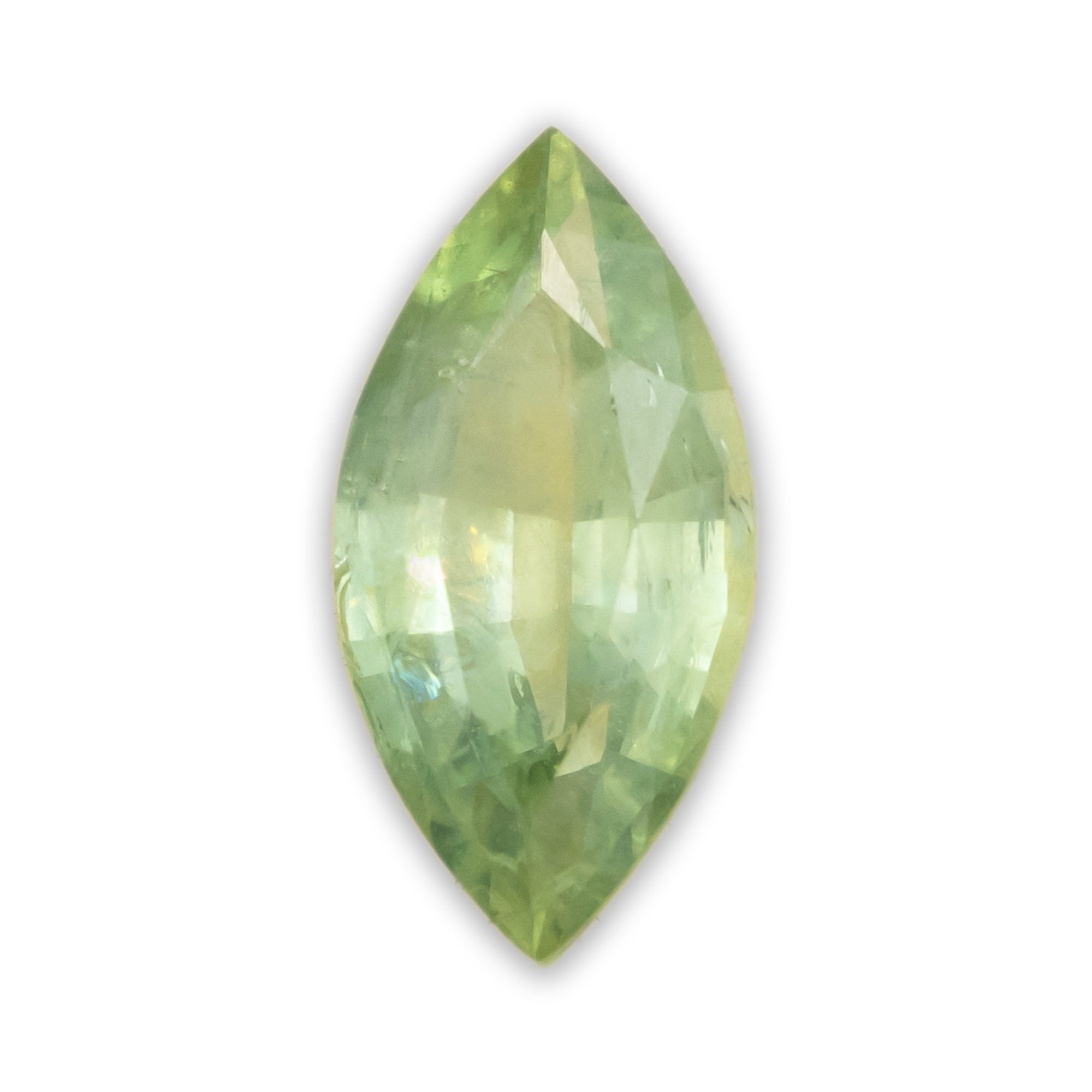 Marquise green sapphire against white background