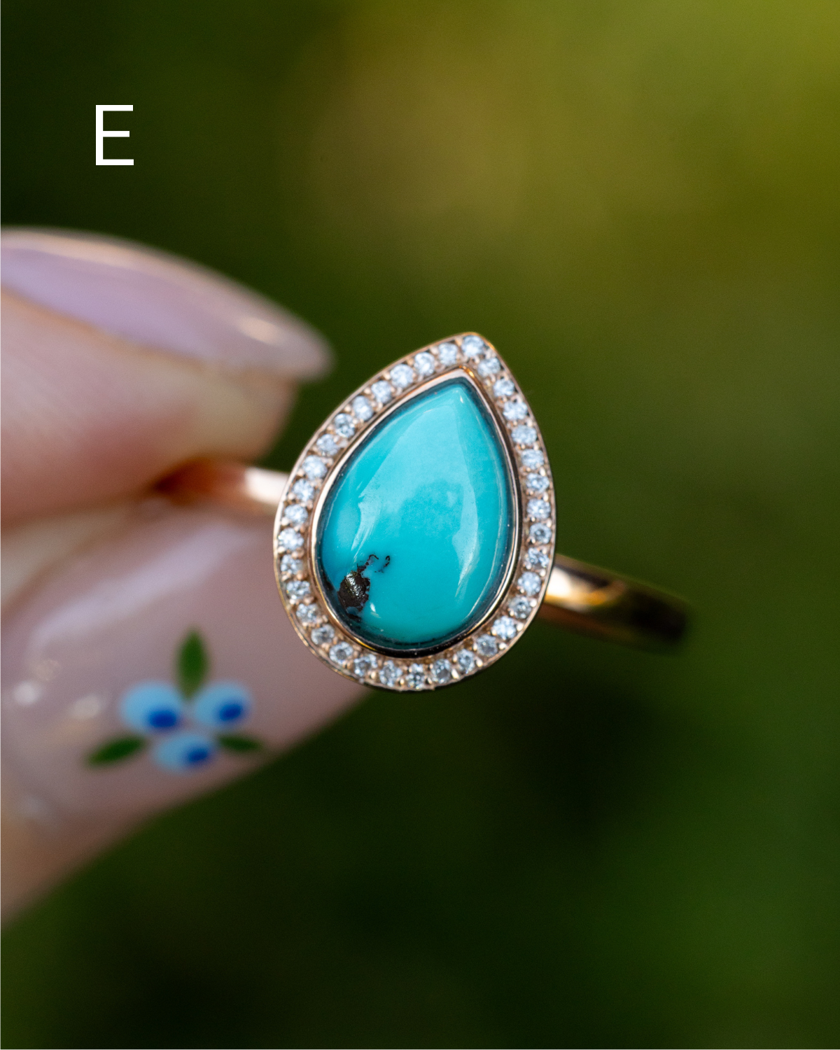 "TERRA" - PEAR-SHAPED TURQUOISE ENGAGEMENT RING WITH DIAMOND HALO - READY TO SHIP-Staghead Designs