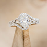 "SCARLET" - PEAR-SHAPED MOISSANITE ENGAGEMENT RING WITH DIAMOND ACCENTS - READY TO SHIP