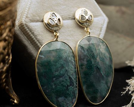 ジャミーロ様K18GIVENCHYオパールサファイアヴィンテージネックレ9981 18K Gold Vermeil Earrings With Diamond Accents & Moss Agate - By Jorge