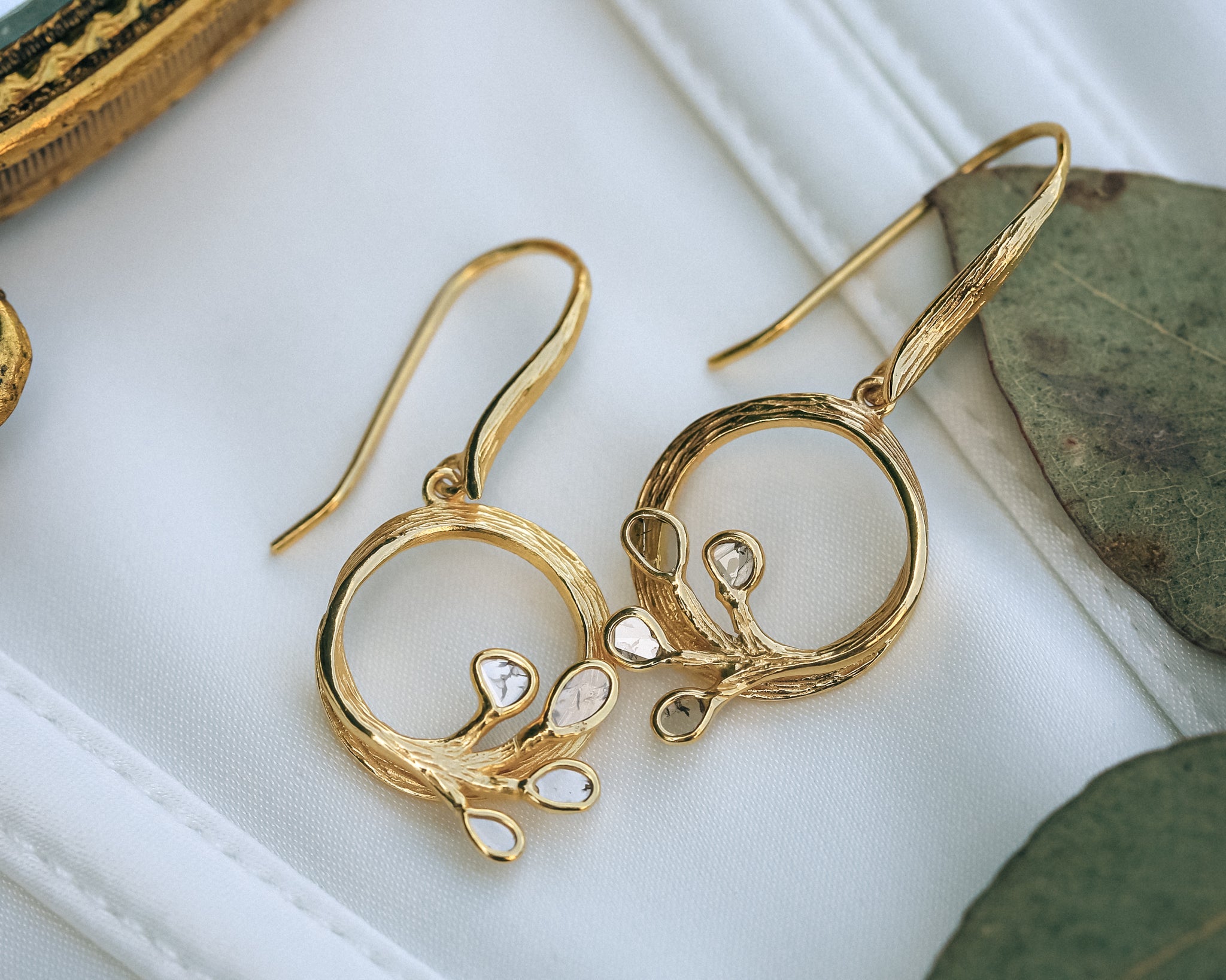 18K GOLD VERMEIL SILVER DIAMOND SLICE EARRINGS - BY JORGE REVILLA-1