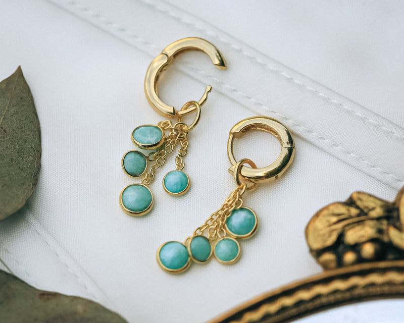 BELLA COLLECTION -18K GOLD VERMEIL SILVER BELLA DANGLE EARRINGS WITH AMAZONITE - BY JORGE REVILLA