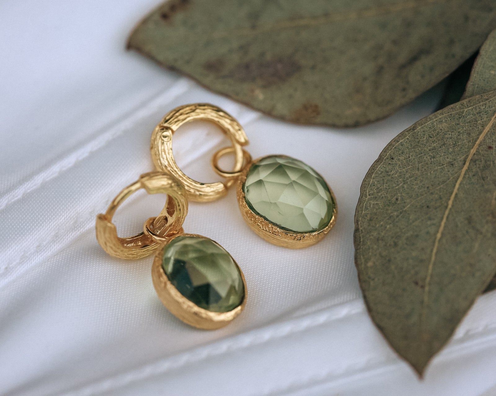 Green Amethyst Gemstone good Hoops/14k Gold Filled