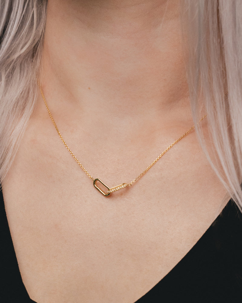 DIAMOND PAPER CLIP LINKS NECKLACE IN 14K YELLOW GOLD-5