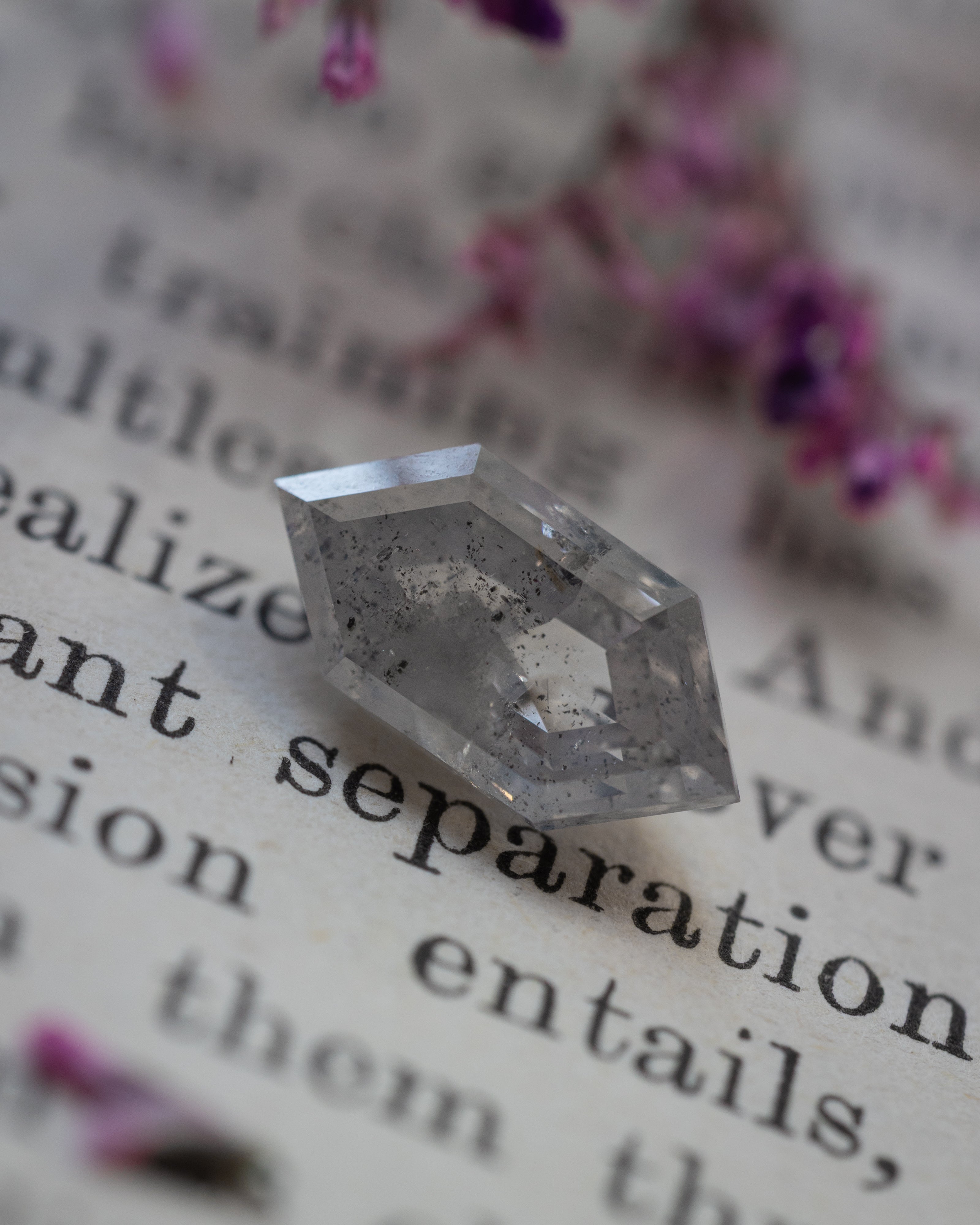 2.32ct 11.54x5.78x4.07mm Elongated Hexagon Cut Cloudy Grey Salt & Pepper Diamond-Staghead Designs