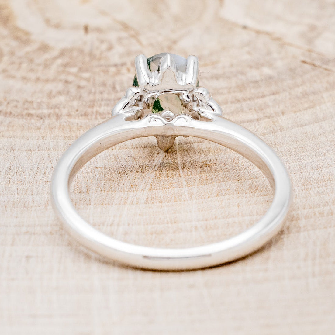 MATCHING SET OF "ZELLA" MOSS AGATE & "DYAD" MOSS & ANTLER INLAY WEDDING RINGS-6