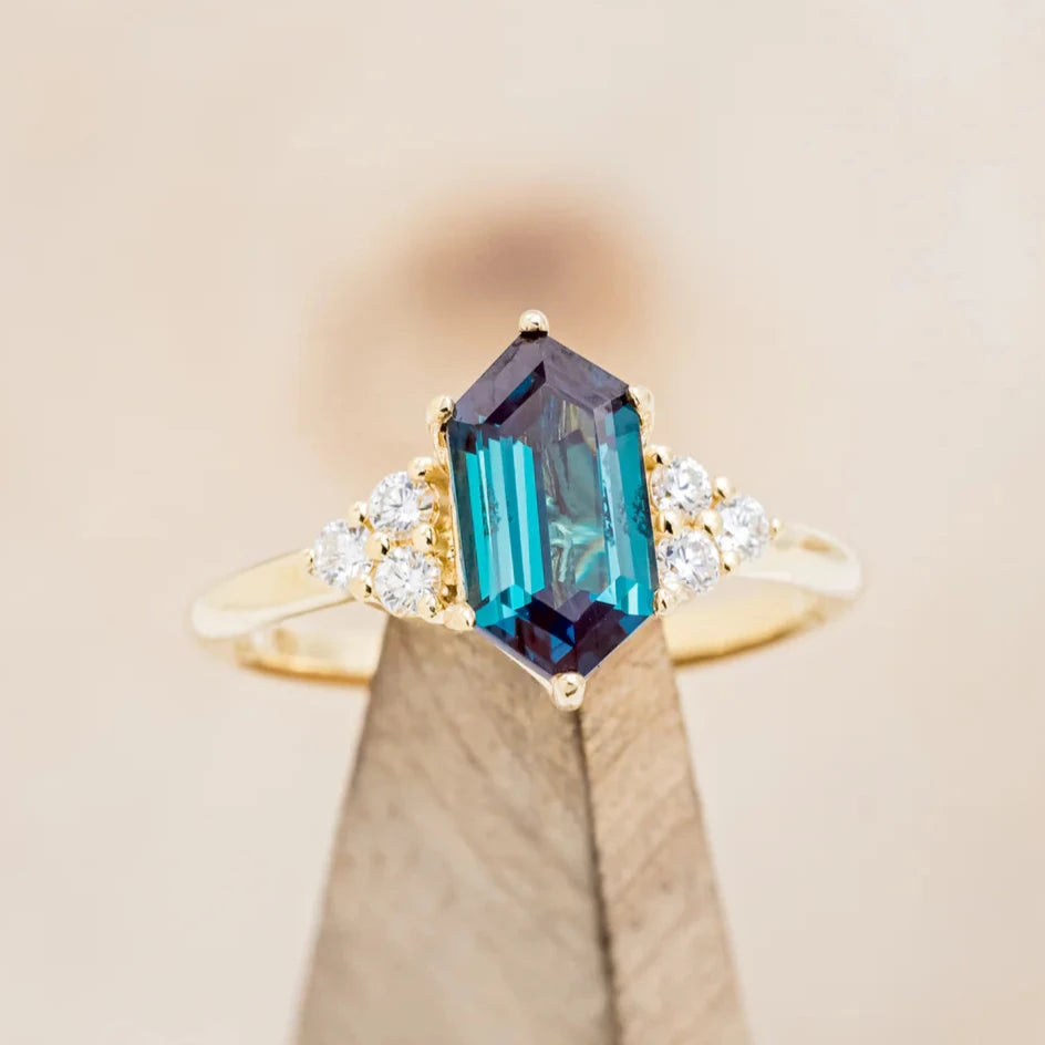 "OCTAVIA" - ELONGATED HEXAGON CUT ENGAGEMENT RING WITH DIAMOND ACCENTS-Staghead Designs