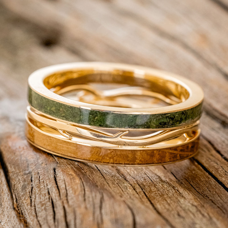 MEN'S "ARTEMIS" - TWO INLAY WEDDING RING FEATURING A 14K GOLD BAND-Staghead Designs