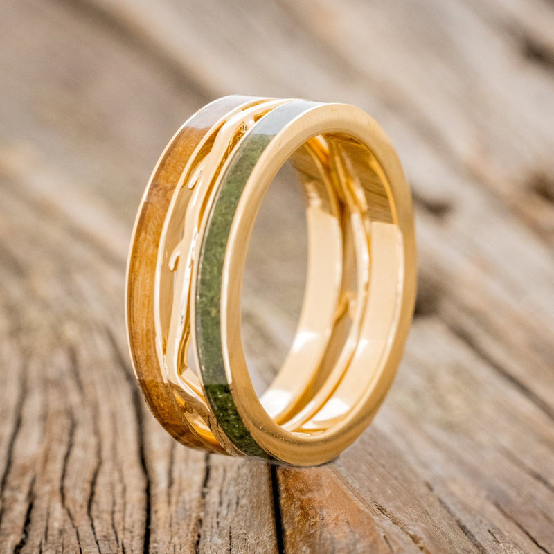 MEN'S "ARTEMIS" - TWO INLAY WEDDING RING FEATURING A 14K GOLD BAND-Staghead Designs