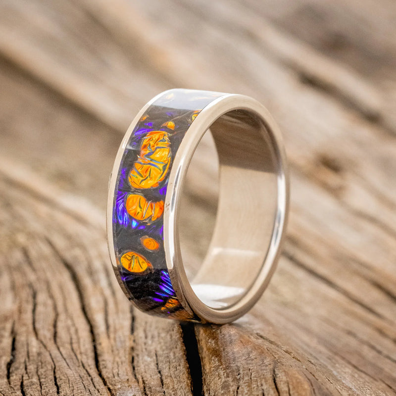 "RAINIER" - RED BURL DICHROLAM WEDDING BAND - TITANIUM - SIZE 10-1