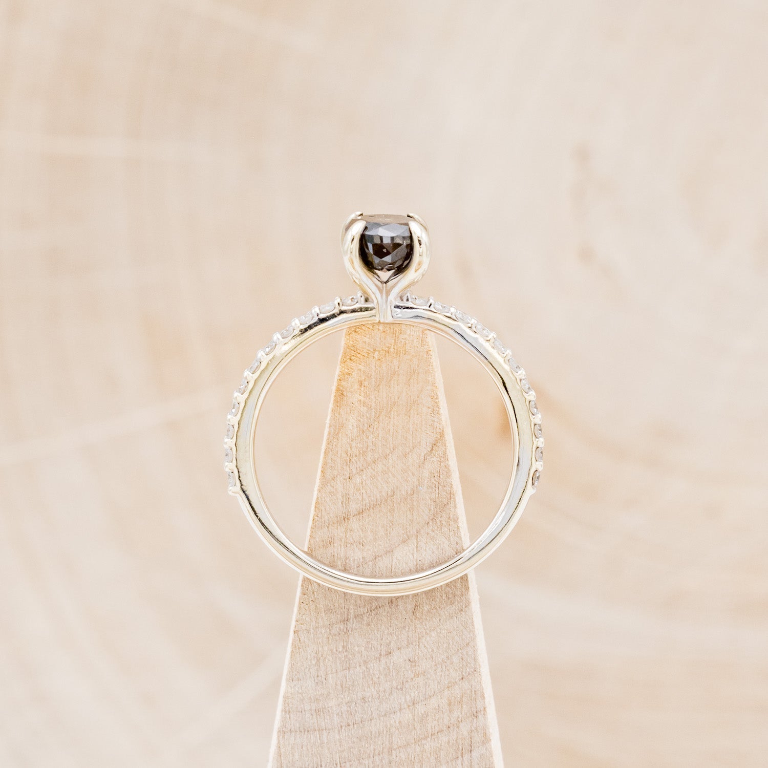 "MON PETIT" - PAVÉ OVAL SALT & PEPPER DIAMOND SOLITAIRE ENGAGEMENT RING- 14K WHITE GOLD - SIZE 5 1/2-5