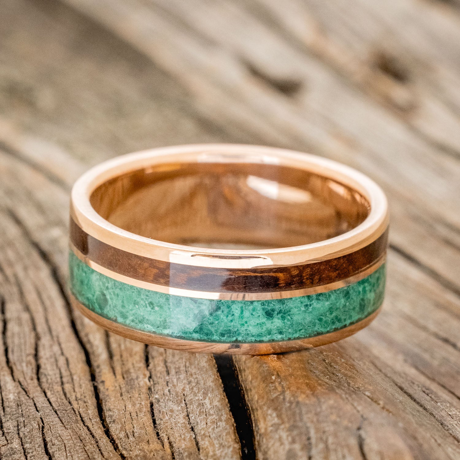 "RAPTOR" - MALACHITE & IRONWOOD WEDDING BAND-6