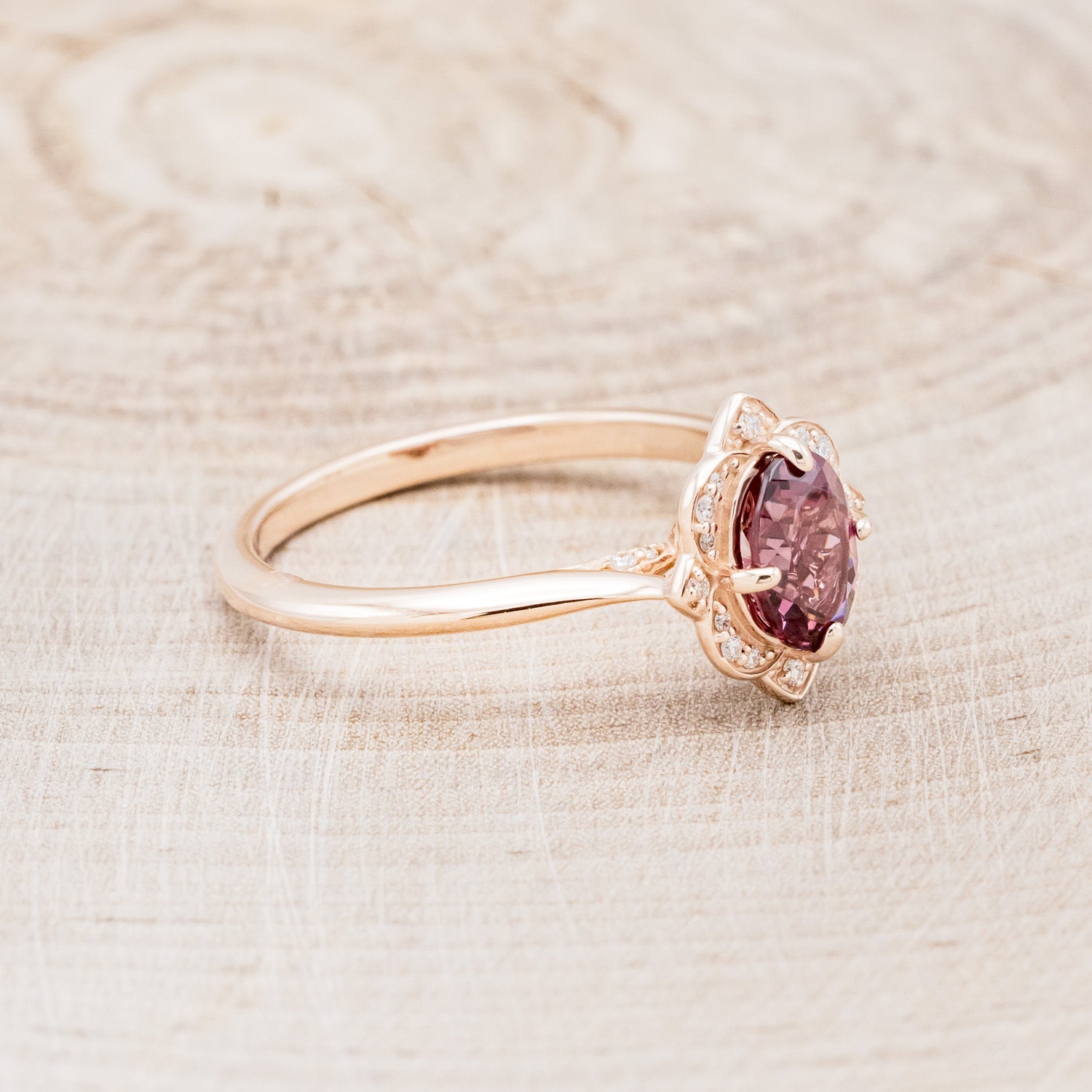 "JANE" - OVAL CUT RHODOLITE GARNET ENGAGEMENT RING WITH DIAMOND ACCENTS-8