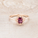 "JANE" - OVAL CUT  RHODOLITE GARNET ENGAGEMENT RING WITH DIAMOND ACCENTS