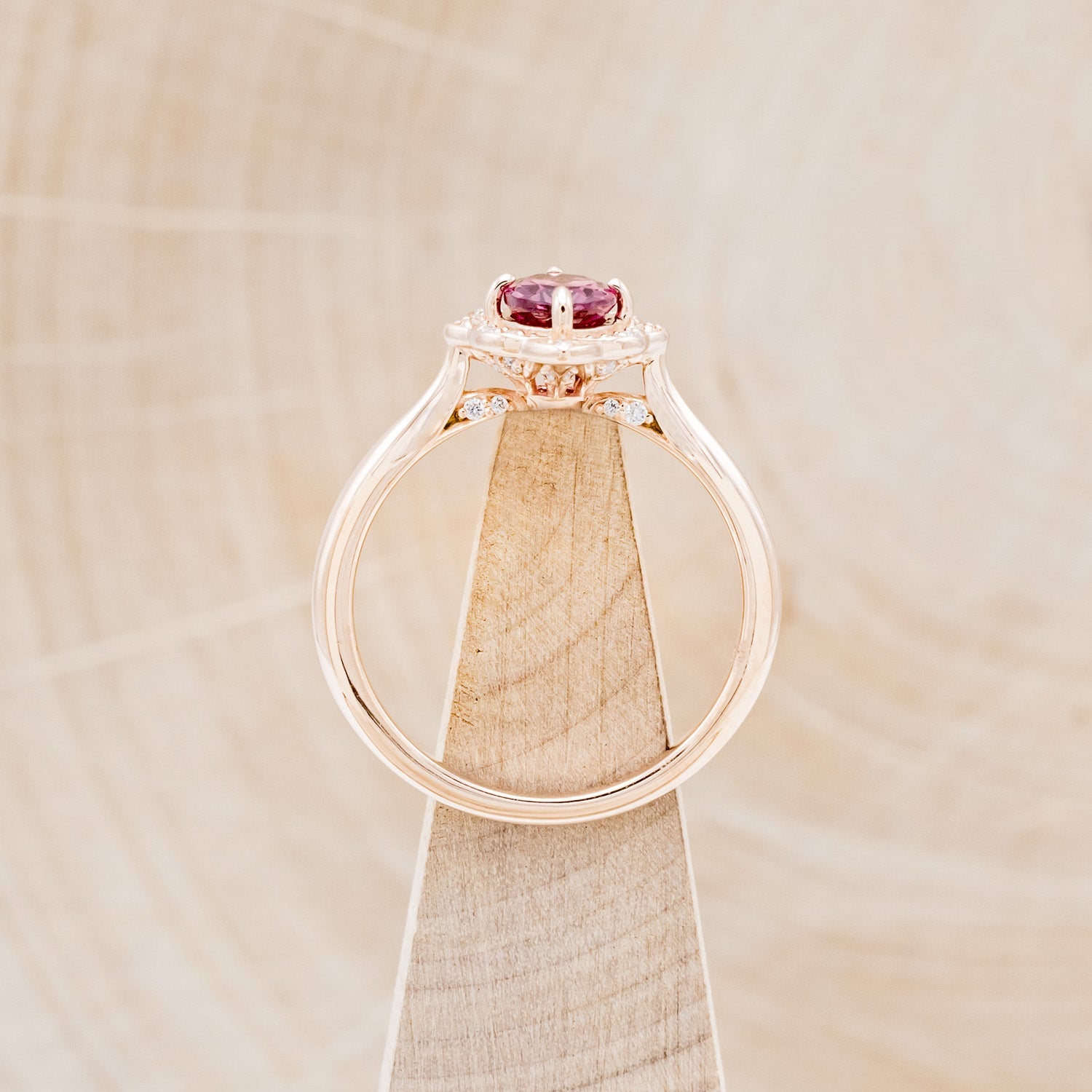 "JANE" - OVAL CUT RHODOLITE GARNET ENGAGEMENT RING WITH DIAMOND ACCENTS-12