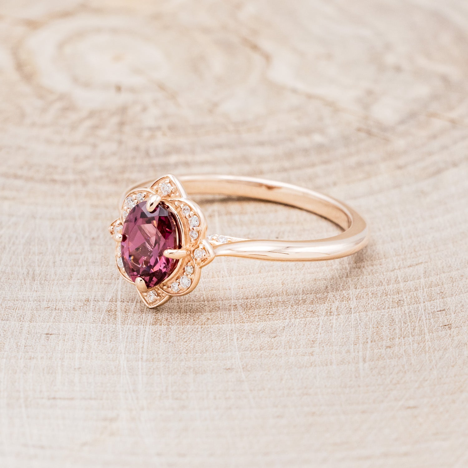 "JANE" - OVAL CUT RHODOLITE GARNET ENGAGEMENT RING WITH DIAMOND ACCENTS-9