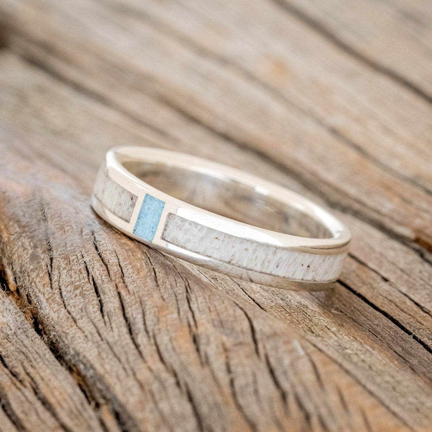 "CASPIAN" - ANTLER & TURQUOISE WEDDING RING-2