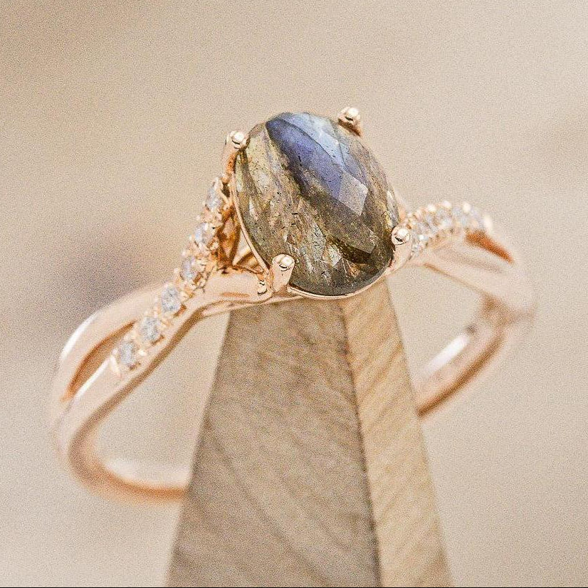 "ROSLYN" - OVAL LABRADORITE ENGAGEMENT RING WITH DIAMOND ACCENTS-1