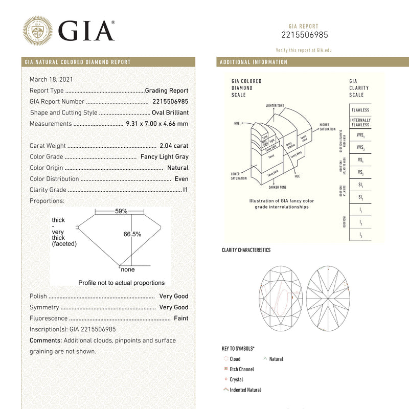 2.04ct 9.31x7.00x4.66mm GIA Fancy Light Grey Oval Brilliant 18981-01 - Misfit Diamonds