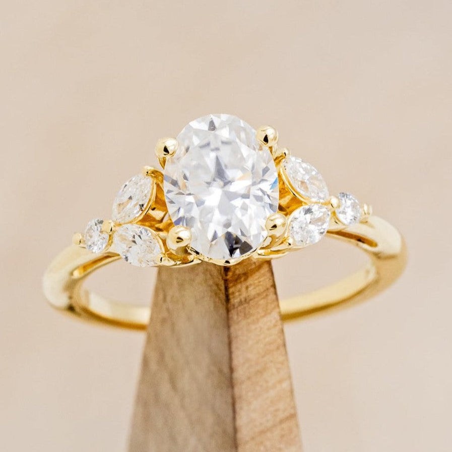 "BLOSSOM" - OVAL MOISSANITE ENGAGEMENT RING WITH LEAF-SHAPED DIAMOND ACCENTS-1