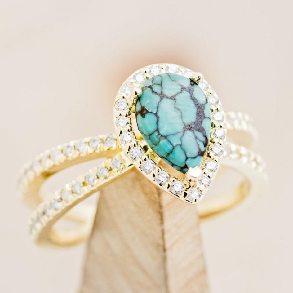 "NALA" - PEAR-SHAPED TURQUOISE ENGAGEMENT RING WITH DIAMOND HALO & ACCENTS-1