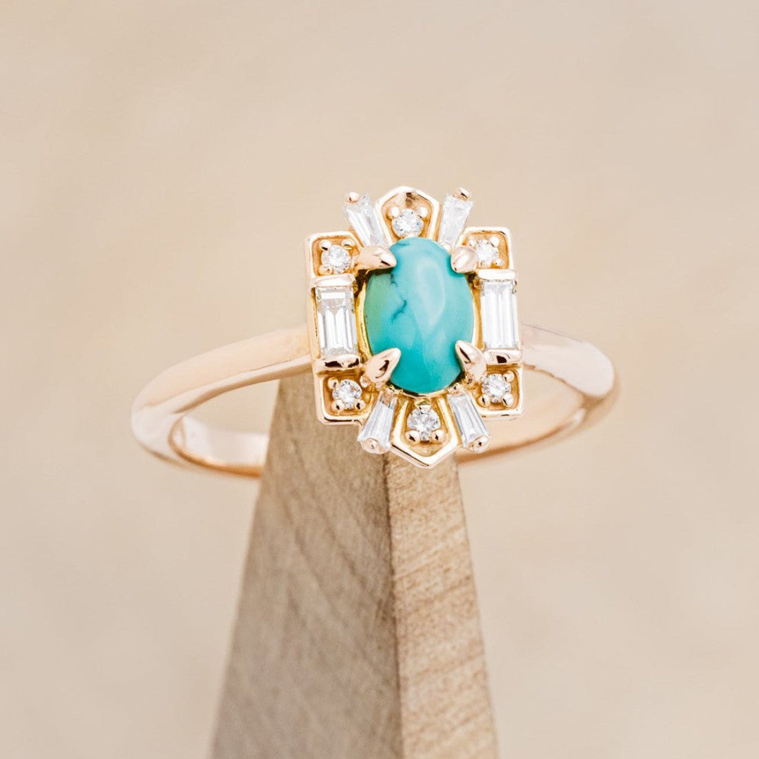 "CLEOPATRA" - OVAL TURQUOISE ENGAGEMENT RING WITH DIAMOND ACCENTS-1
