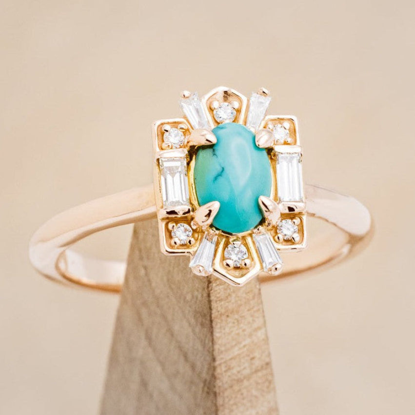 "CLEOPATRA" - OVAL TURQUOISE ENGAGEMENT RING WITH DIAMOND ACCENTS-1