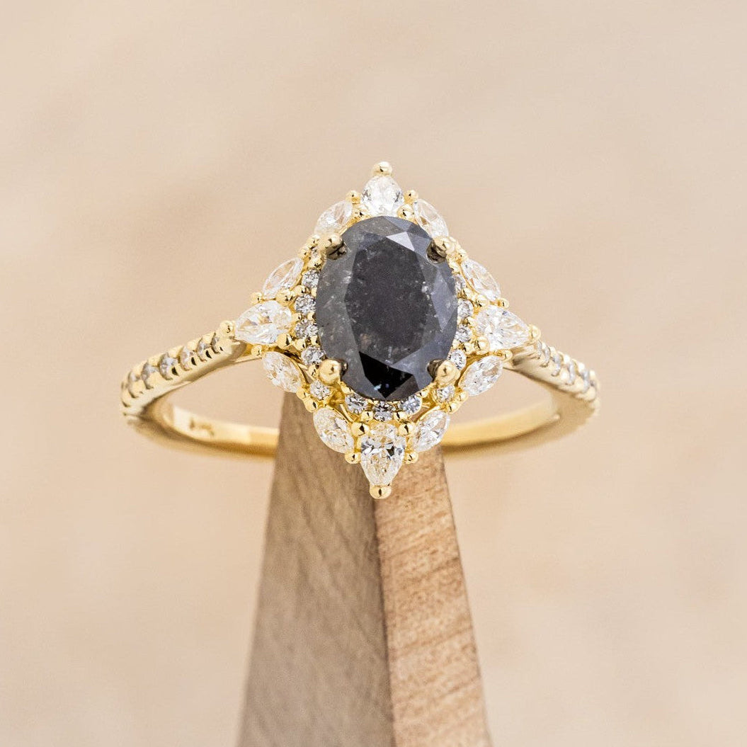 "NORTH STAR" - OVAL SALT & PEPPER DIAMOND ENGAGEMENT RING WITH DIAMOND HALO & ACCENTS-1