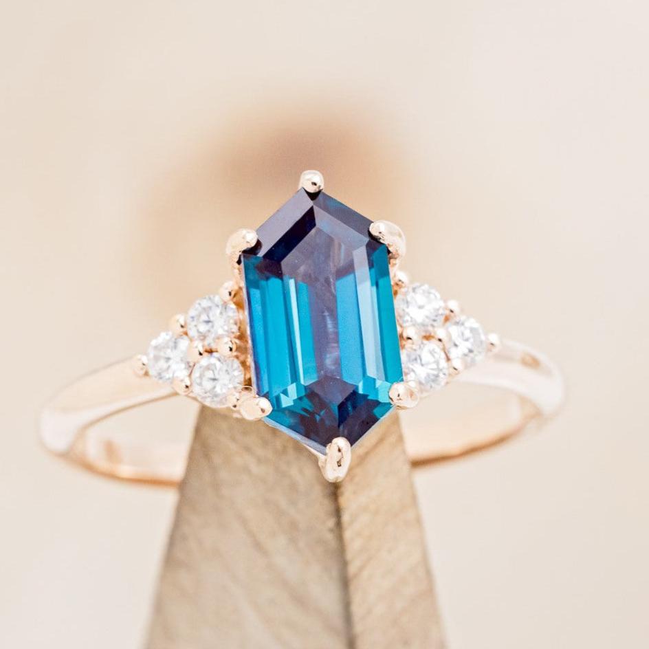 "OCTAVIA" - ELONGATED HEXAGON LAB-GROWN ALEXANDRITE ENGAGEMENT RING WITH DIAMOND ACCENTS-1
