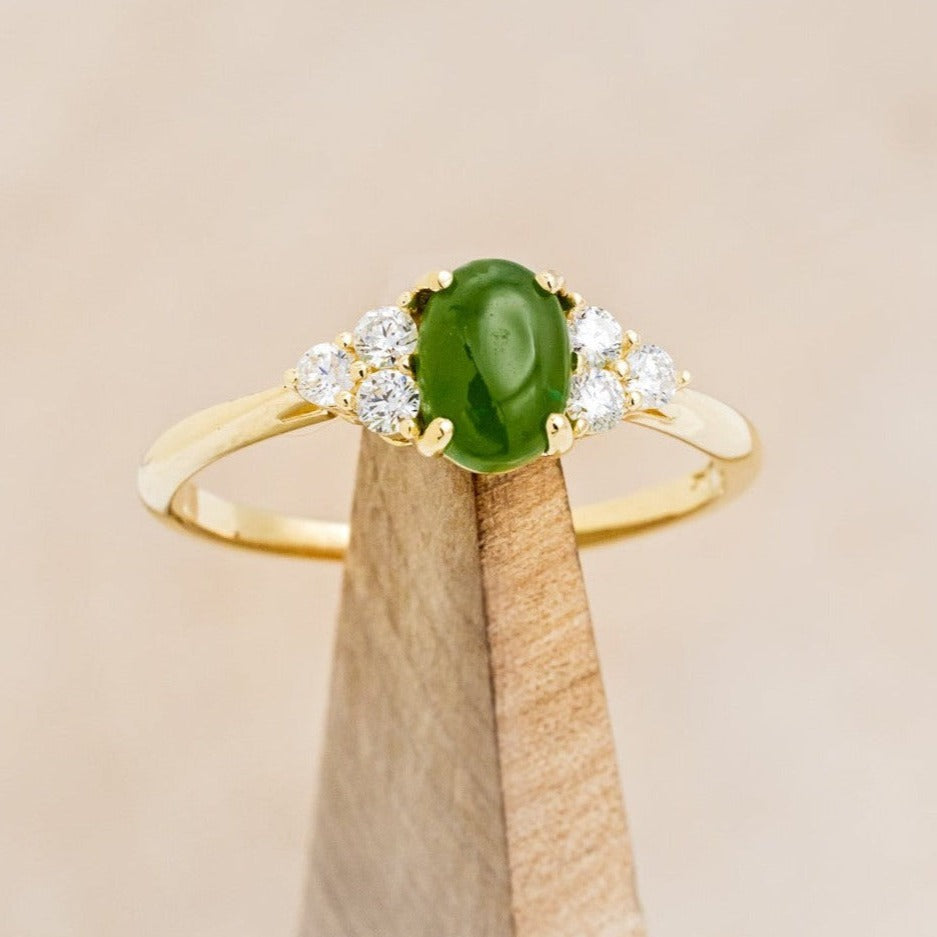 "RHEA" - OVAL JADE ENGAGEMENT RING WITH DIAMOND ACCENTS-1