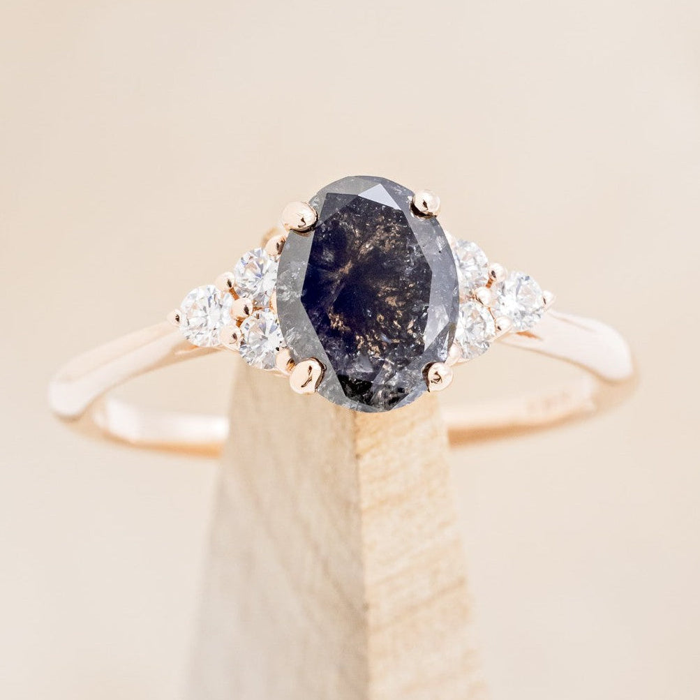 "RHEA" - OVAL SALT & PEPPER DIAMOND ENGAGEMENT RING WITH DIAMOND ACCENTS-1