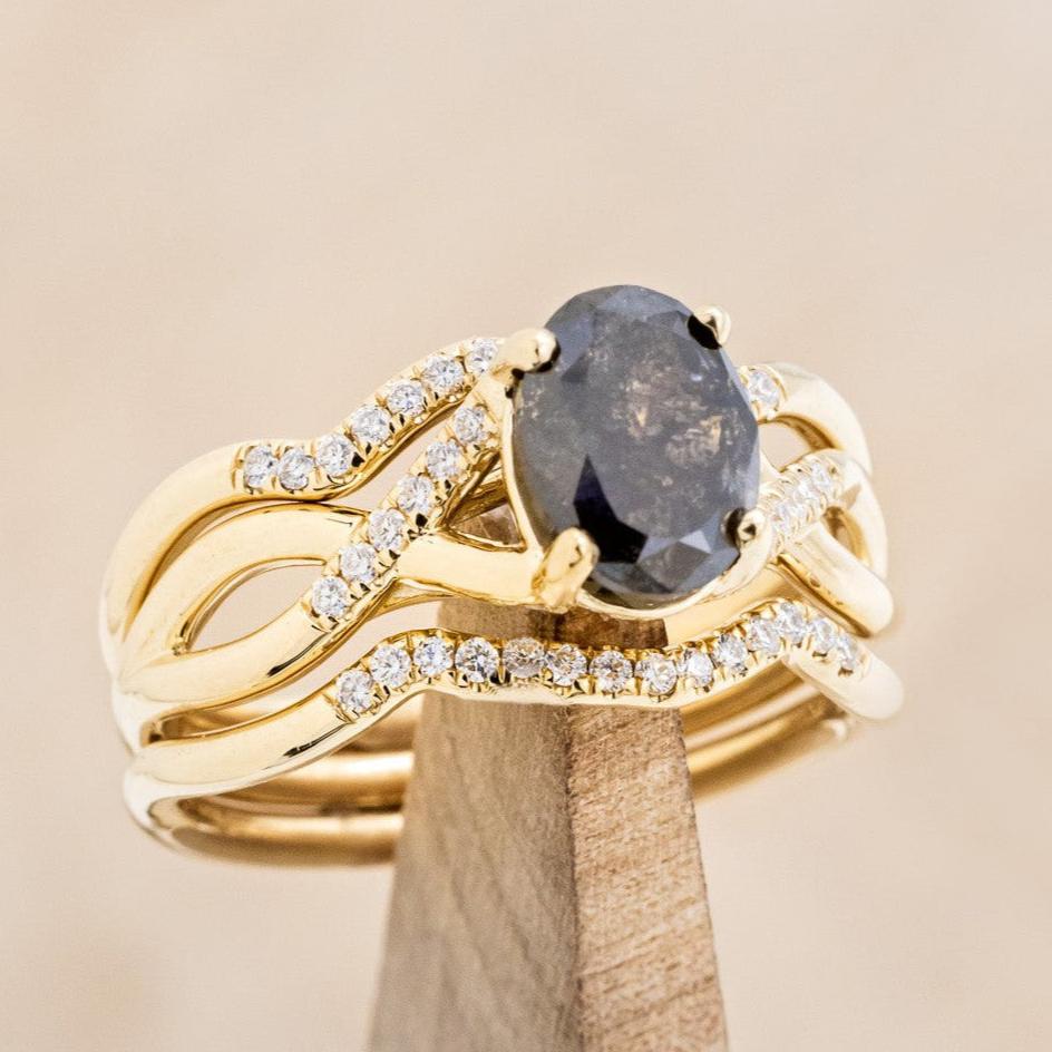 "ROSLYN" - BRIDAL SUITE - OVAL SALT & PEPPER DIAMOND ENGAGEMENT RING WITH DIAMOND ACCENTS & TRACERS-1