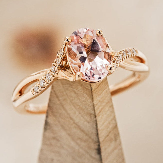 "ROSLYN" - OVAL MORGANITE ENGAGEMENT RING WITH DIAMOND ACCENTS-1