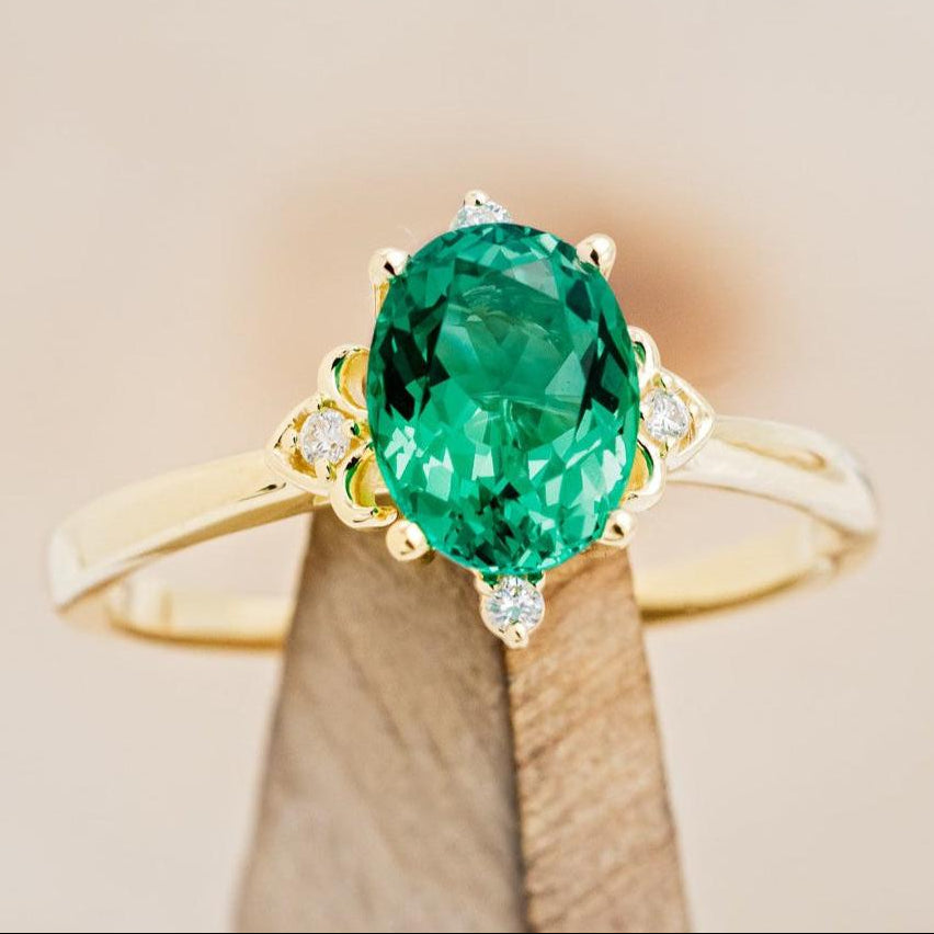 "ZELLA" - OVAL LAB-GROWN EMERALD ENGAGEMENT RING WITH DIAMOND ACCENTS-1