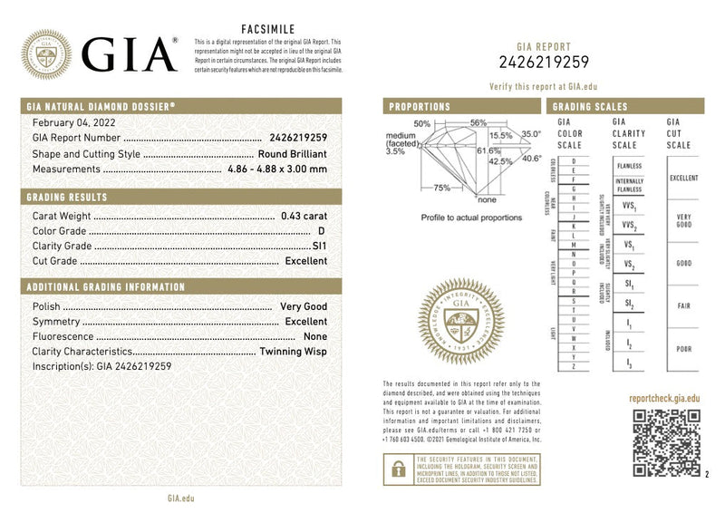 0.43ct 4.86x4.85x2.98mm GIA SI1 D Round Brilliant 🇨🇦 21402-01-Staghead Designs