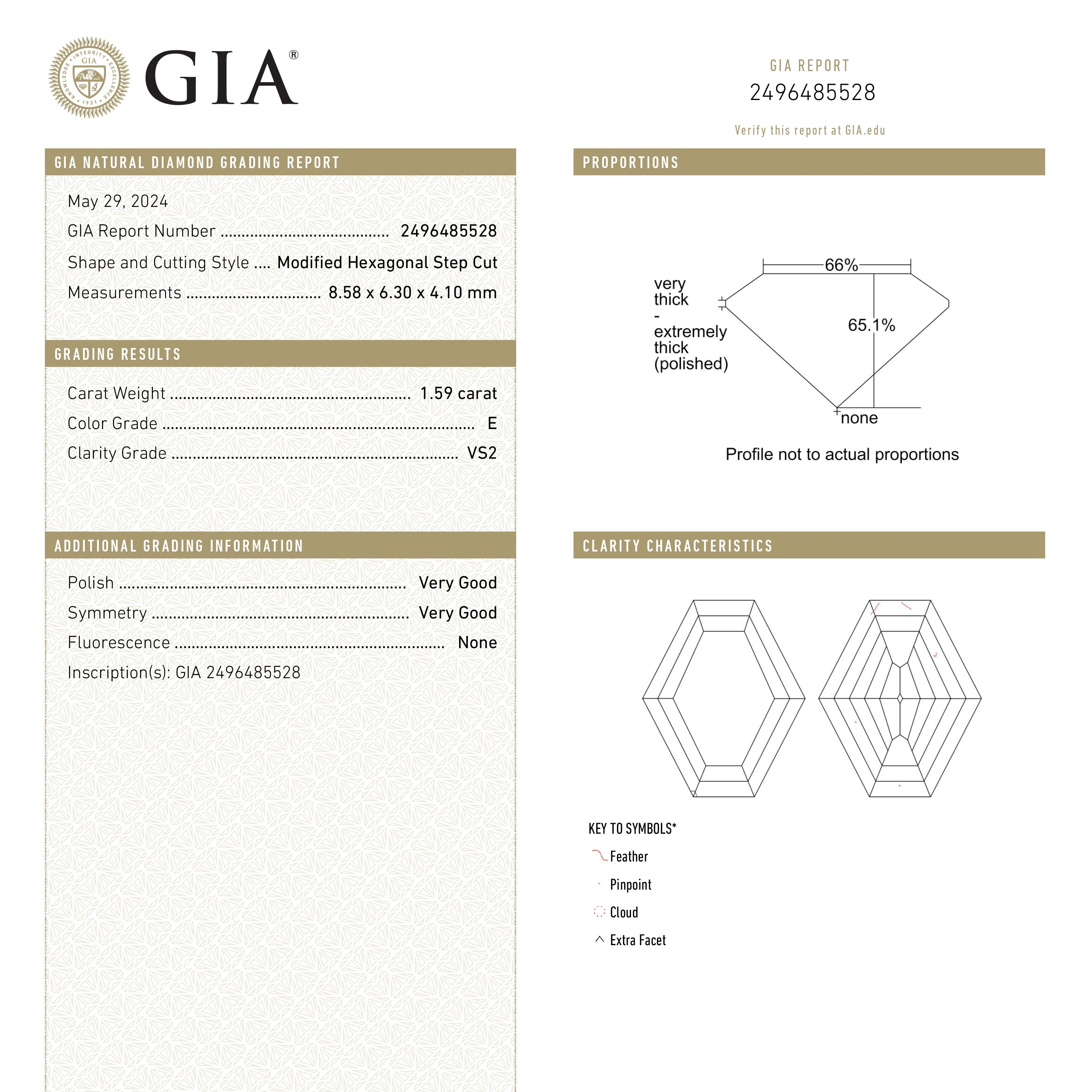 1.59ct 8.58x6.30x4.10mm GIA VS2 E Hexagon Step Cut 25908-01-Staghead Designs