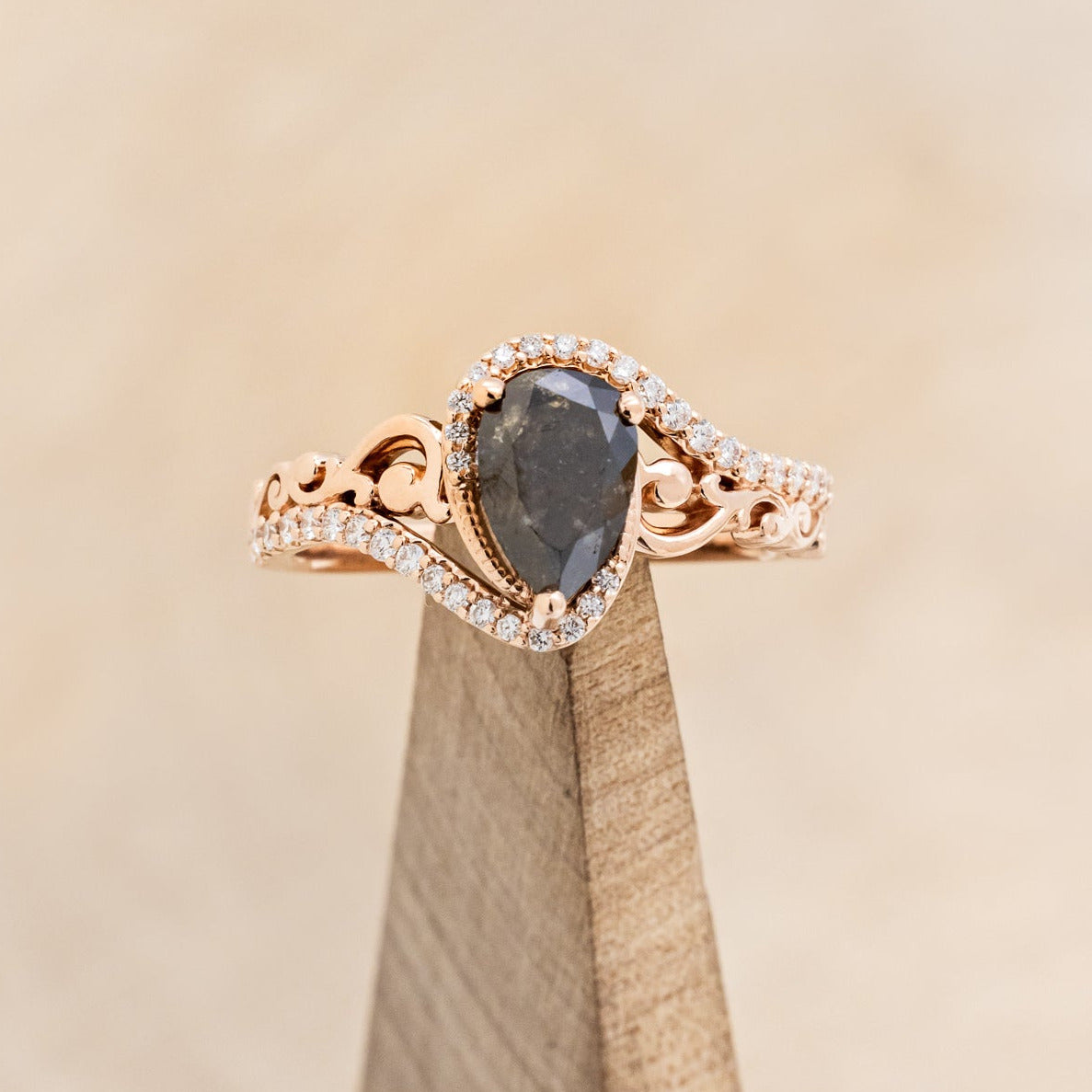 "SCARLET" - PEAR CUT ENGAGEMENT RING WITH DIAMOND ACCENTS-Staghead Designs