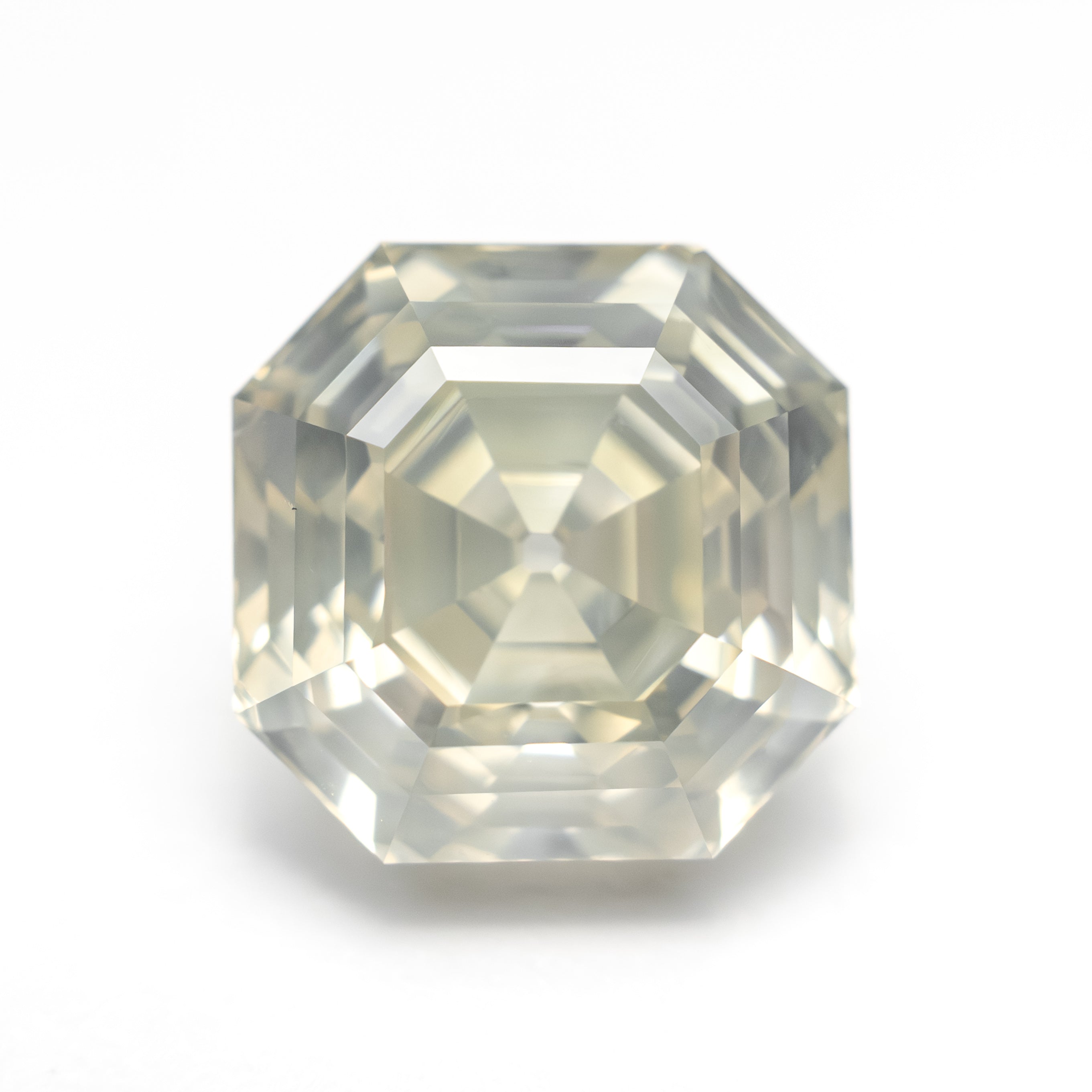 5.51ct 9.76x9.75x6.75mm GIA I1 Fancy Light Grey Green Yellow Antique Cut Corner Square Step Cut 28026-01