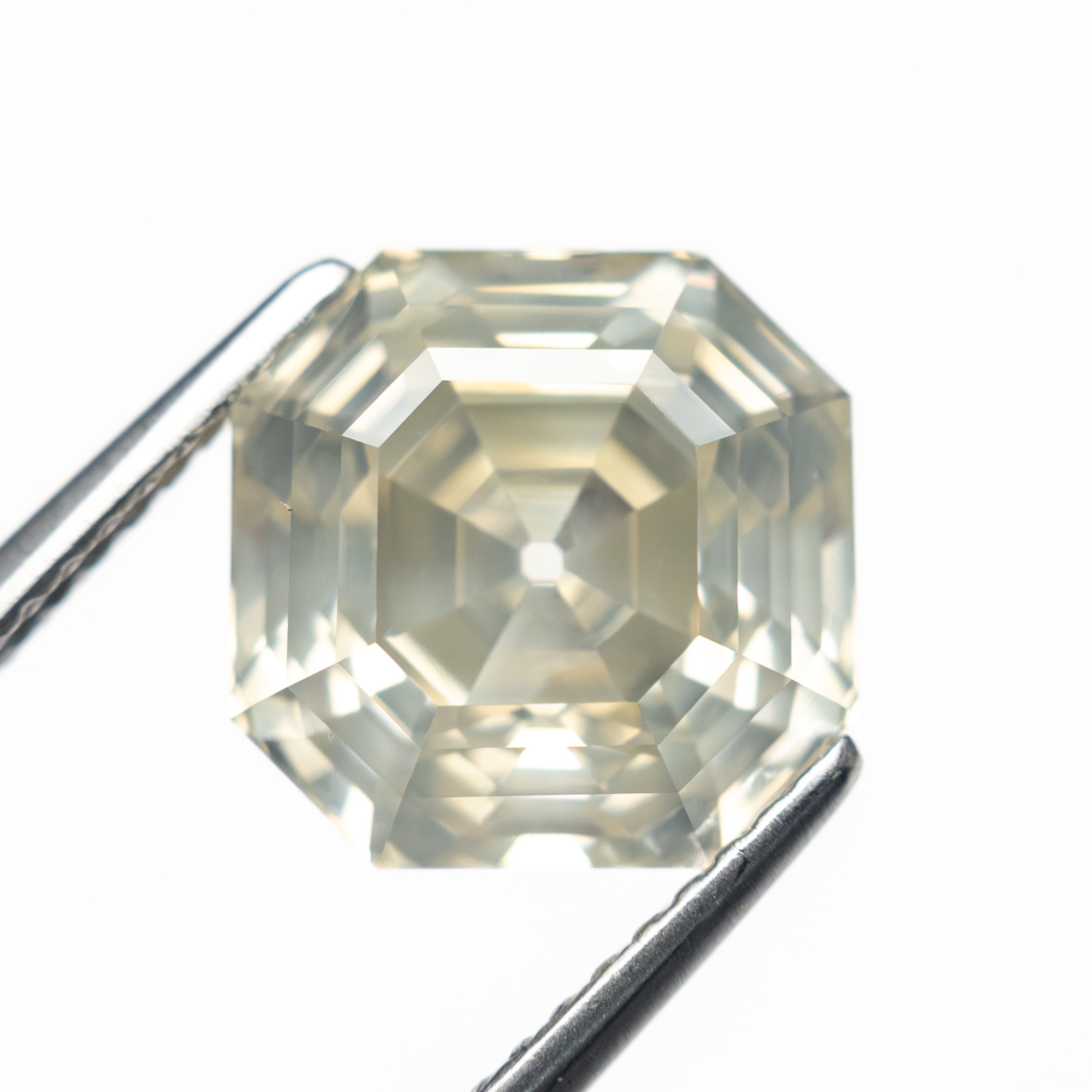 5.51ct 9.76x9.75x6.75mm GIA I1 Fancy Light Grey Green Yellow Antique Cut Corner Square Step Cut 28026-01