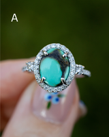 "KB" - OVAL TURQUOISE ENGAGEMENT RING WITH DIAMOND HALO & ACCENTS - READY TO SHIP-Staghead Designs