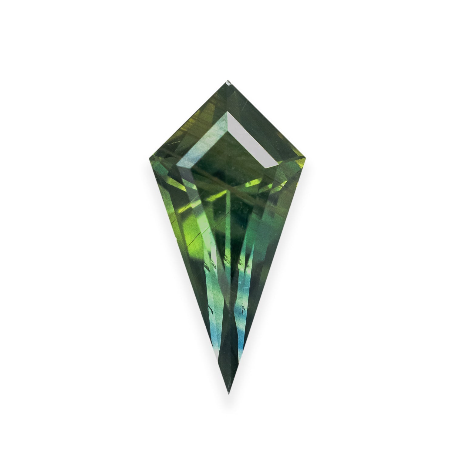 2.81ct 8.78x6.95x5.25mm KITE STEP CUT PARTI-COLORED GREEN SAPPHIRE