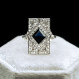 ANTIQUE ART DECO FRENCH PLATINUM SHIELD WITH A NATURAL SAPPHIRE - GIA CERTIFICATION INCLUDED-Staghead Designs