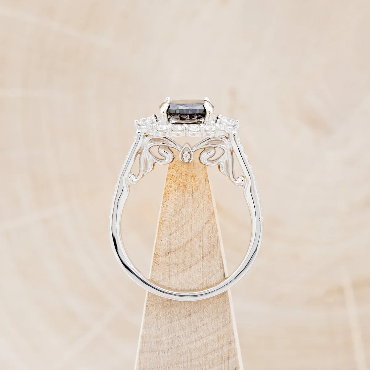 "OPHELIA" - CUSHION CUT SALT & PEPPER DIAMOND ENGAGEMENT RING WITH DIAMOND HALO & ACCENTS - 14K WHITE GOLD - SIZE 7 1/2-Staghead Designs