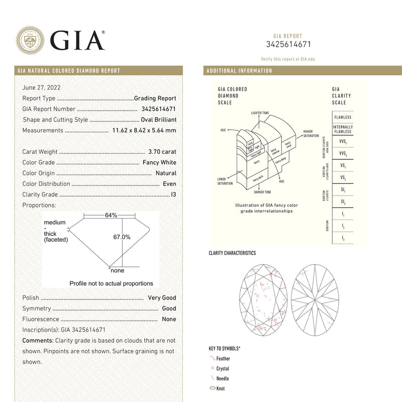 3.70ct 11.62x8.42x5.64mm GIA Fancy White Oval Brilliant 24526-01-Staghead Designs