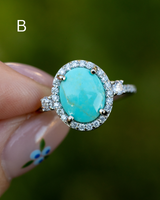 "KB" - OVAL TURQUOISE ENGAGEMENT RING WITH DIAMOND HALO & ACCENTS - READY TO SHIP-Staghead Designs