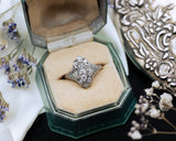 ANTIQUE ART DECO SHIELD RING WITH OLD EUROPEAN DIAMONDS AND FILIGREE IN PLATINUM-Staghead Designs