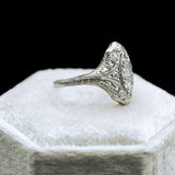 ANTIQUE ART DECO SHIELD RING WITH OLD EUROPEAN DIAMONDS AND FILIGREE IN PLATINUM-Staghead Designs