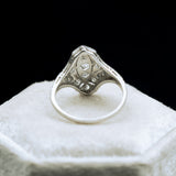 ANTIQUE ART DECO SHIELD RING WITH OLD EUROPEAN DIAMONDS AND FILIGREE IN PLATINUM-Staghead Designs